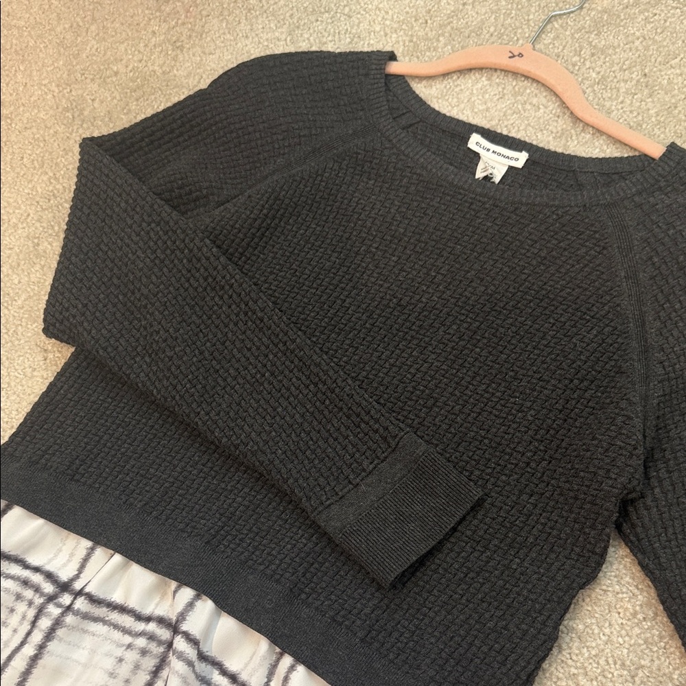 Dark grey Club Monaco and White Layered Sweater Top size medium - Picture 6 of 7
